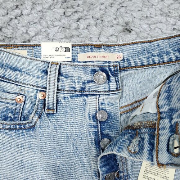 Levi's Premium Wedgie Straight Jeans Size 26x26 Distressed Destroyed Ripped Blue - Picture 5 of 10
